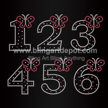 Numbers One To Six Iron On Rhinestone Transfers Butterfly Heat Motifs